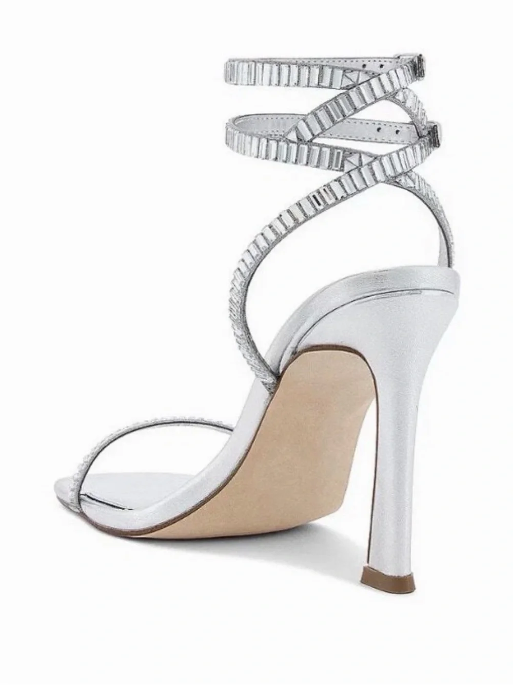Steve Madden Thierry Silver Rhinestone Crystal Strappy Ankle Wrap Stiletto Heels